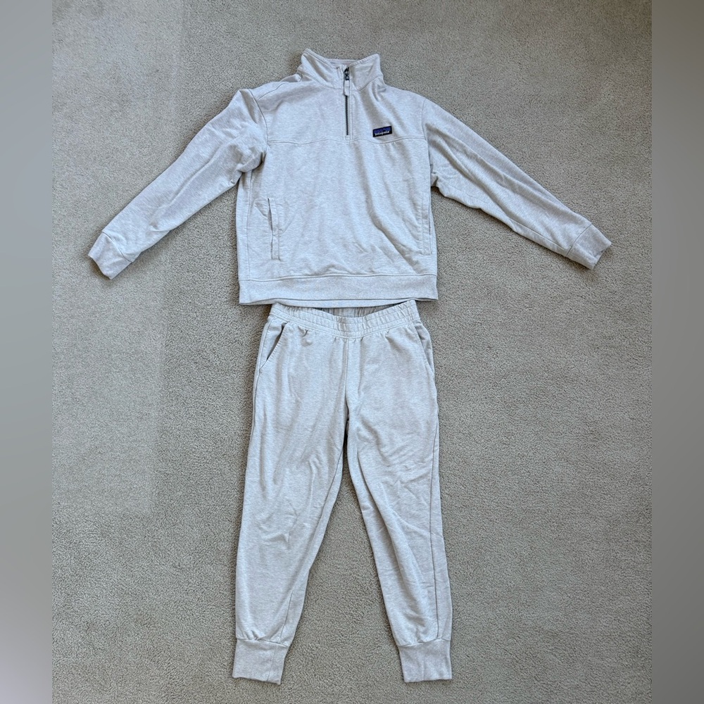 Patagonia Quarter Zip Sweatshirt & Jogger Set Oatmeal Organic Cotton S/XS